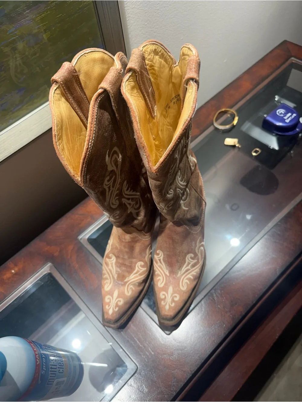 Brown Suede Embroidered Cowboy Boots